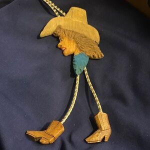 Ellis Johnson Hand-made Cowgirl Wooden Bolo Tie-Collectable